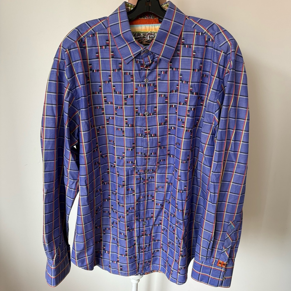Robert Graham Even Keel Sailing Flip Cuff Blue Grid Button Long Sleeve Shirt 2XL